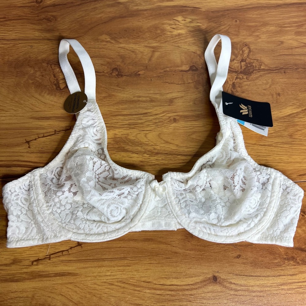 Wacoal Halo Lace Underwire Bra Size 4C Unlined Stretch Ivory Convertible NWT